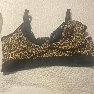 Leopard Print Bralette with Black Lace Trim